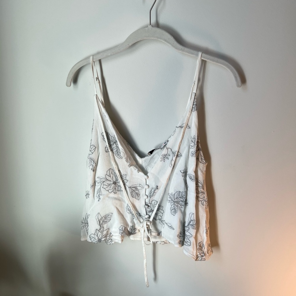 White and grey floral spaghetti strap crop top tank